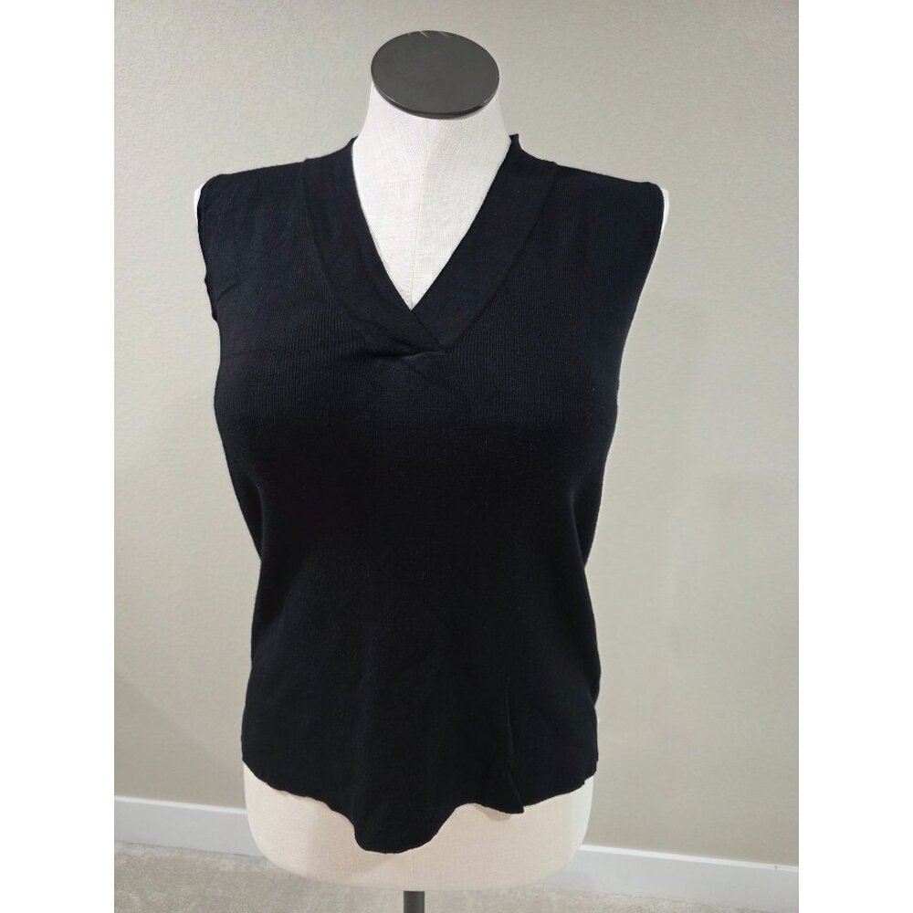 Black Sleeveless V-Neck Ribbed Knit Top XL By Dressbarn Womens